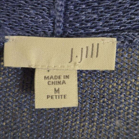 J. Jill Long Line Open Front Linen Blend Blue Cardigan Sweater Size Mp - Picture 3 of 5